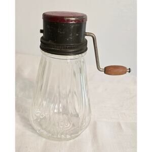Vintage 1940s Hand Crank Food Grater Metal w/Glass Jar 6" Tall